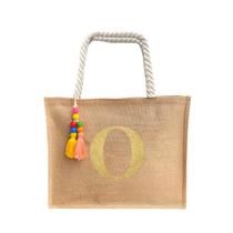 Bolsa De Praia Juta Personalizada Com Letra Inicial Dourada