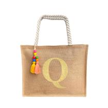 Bolsa De Praia Juta Personalizada Com Letra Inicial Dourada