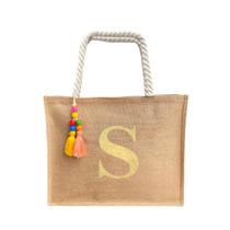 Bolsa De Praia Juta Personalizada Com Letra Inicial Dourada