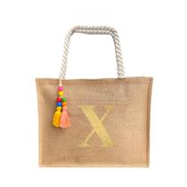 Bolsa De Praia Juta Personalizada Com Letra Inicial Dourada