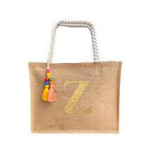 Bolsa De Praia Juta Personalizada Com Letra Inicial Dourada