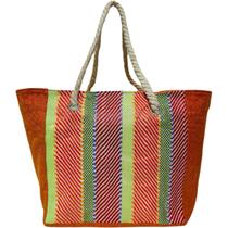 Bolsa de Praia Laranja Colorida Feminina Listrada Alça Verão Piscina Mercado