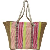 Bolsa de Praia Marrom Claro Colorida Feminina Listrada Alça Verão Piscina Mercado