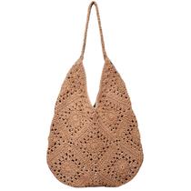 Bolsa de praia MEUPEHO Sacola de crochê Bolsa de tecido boho cáqui