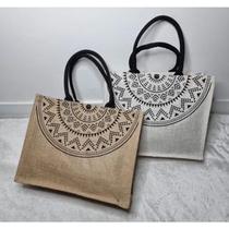 Bolsa de Praia Palha de Juta Feminina Tote Estampada Sacola Ecobag Mandala ENVIO IMEDIATO