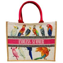 Bolsa De Praia Rosa Estampada Araras Aves Passaros Piscina Viajar Verão Bolsa De Praia Rosa Estampada Araras Aves Passaros Piscina Viajar Verão