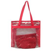 Bolsa De Praia Sacola Grande Feminina Transparente Vermelha