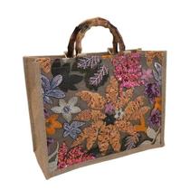 Bolsa de Praia Verão Juta Luxo Feminina Alça em Bambu Com Diversas Estampas