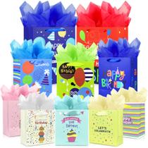 Bolsa de presente de aniversário MUMULULU, pacote com 10 tamanhos e designs variados