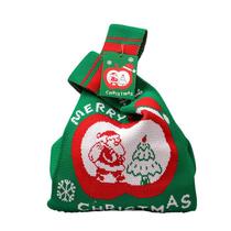 Bolsa de presente de Natal tricotada verde com design Apple de 31 cm Bolsa de presente de Natal tricotada verde com design Apple de 31 cm