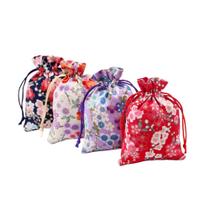 Bolsa de presente de tecido Sakura, pacote com 20, 8 x 10 cm com fecho de cordão