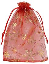 Bolsa de presente Jexila 13 x 18 cm, ouro vermelho, floco de neve, organza, 100 unidades Bolsa de presente Jexila 13 x 18 cm, ouro vermelho, floco de neve, organza, 100 unidades