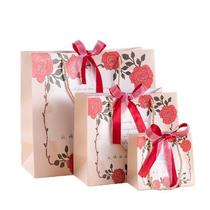 Bolsa de presente, papelão floral rosa, pacote de casamento, 3 unidades com alça Bolsa de presente, papelão floral rosa, pacote de casamento, 3 unidades com alça