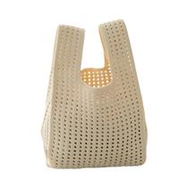 Bolsa De Pulso Mini De Tricô Artesanal Para Mulheres, Bolsa Casual Com Listras Largas E Estampa