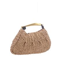 Bolsa de Ráfia Feminina Modelo com Alça Dourada Rígida
