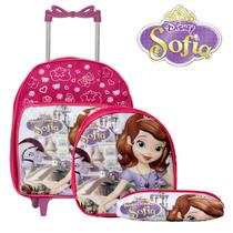 Bolsa de Rodinha Menina Desenho Sofia Com Lancheira Infantil