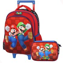 Bolsa de Rodinhas c/ Estojo Box Escolar Super Mário