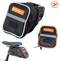 Bolsa De Selim Impermeável Nylon Para Bicicleta Mtb TSW Preto e Cinza Com Ziper