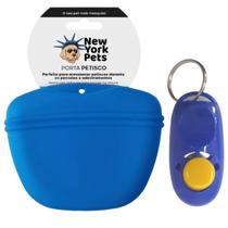 Bolsa de Silicone para Petiscos e Clicker Nyp para Treinamento e Adestramento de Animais de Estimação - Azul Escuro