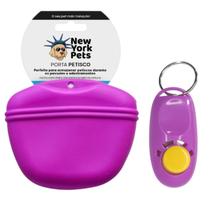 Bolsa de Silicone para Petiscos e Clicker Nyp para Treinamento e Adestramento de Animais de Estimação - Roxo