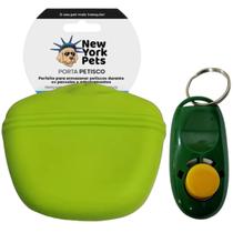 Bolsa de Silicone para Petiscos e Clicker Nyp para Treinamento e Adestramento de Animais de Estimação - Verde