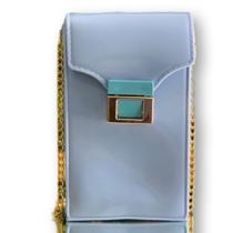 Bolsa de silicone porta celular com alça corrente dourada feminina