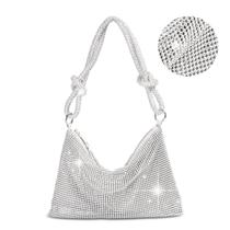 Bolsa de strass QLBO Silver Clutch Bag 26x1x17cm para mulheres Bolsa de strass QLBO Silver Clutch Bag 26x1x17cm para mulheres