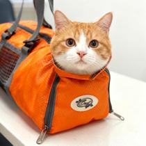 Bolsa de tosa para gatos Cinf laranja tamanho M com contenção para corte de unhas