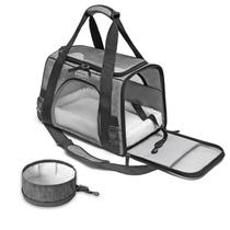 Bolsa De Transporte 43x28x25 Cinza e Bebedouro Dobrável Portátil Cinza 650ml Pet Cães Gatos Perigot