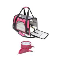 Bolsa De Transporte 43x28x25 Rosa Pink e Bebedouro Dobrável Portátil Rosa Pink 650ml Pet Cães Gatos Perigot