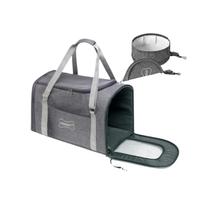 Bolsa de Transporte de Luxo 46x30x27 Cinza e Bebedouro Dobrável Portátil 650ml Cinza Pet Cães Gatos Perigot