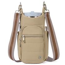 Bolsa de transporte Telena RFID Crossbody Khaki com suporte para garrafas de água