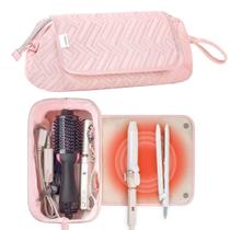 Bolsa de viagem e tapete resistente ao calor para ferramentas de cabelo Leudes Pink Bolsa de viagem e tapete resistente ao calor para ferramentas de cabelo Leudes Pink