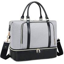 Bolsa de viagem feminina CAMTOP para viagem durante a noite com capa de bagagem para laptop de 15,6 polegadas (cinza com compartimento para sapatos)