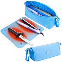 Bolsa de viagem Hair Tools com tapete resistente ao calor, bolsa portátil 2 em 1 para modelador de cabelo, chapinhas, alisadores e acessórios para cuidados com o cabelo (azul)