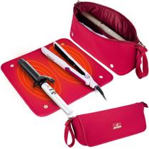 Bolsa de viagem Hair Tools Jaffzora com tapete resistente ao calor vermelho