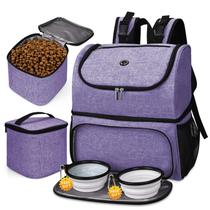 Bolsa de viagem para animais de estimação BAGLHER Mochila de camada dupla com tigelas roxas
