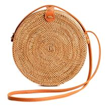 Bolsa de vime Novum Crafts redonda feita à mão Ata Wicker feminina marrom Bolsa de vime Novum Crafts redonda feita à mão Ata Wicker feminina marrom