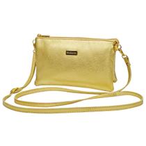 Bolsa Dourada Feminina Transversal Tiracolo Pequena Couro Legitimo Madamix