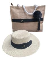 Bolsa e Chapéu Feminino de Palha Juta Personalizado para Praia Bolsa e Chapéu Feminino de Palha Juta Personalizado para Praia