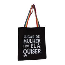 Bolsa Ecobag 100% algodão Black Estampa LUGAR DE MULHER (Alça arco-íris) Bolsa Ecobag 100% algodão Black Estampa LUGAR DE MULHER (Alça arco-íris)