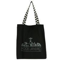 Bolsa Ecobag 100% algodão Black Estampa RIO DE JANEIRO (Alça xadrez) Bolsa Ecobag 100% algodão Black Estampa RIO DE JANEIRO (Alça xadrez)