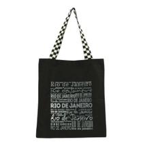 Bolsa Ecobag 100% algodão Black Estampa RJ ESCRITAS (Alça xadrez)