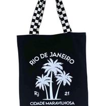 Bolsa Ecobag 100% algodão Black RJ CM 21 alça xadrez Bolsa Ecobag 100% algodão Black RJ CM 21 alça xadrez
