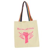 Bolsa Ecobag 100% algodão Estampa AMOR E DIREITO Alça arco-íris Bolsa Ecobag 100% algodão Estampa AMOR E DIREITO Alça arco-íris