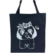 Bolsa Ecobag 100% algodão Estampa DOG FLOWER Black