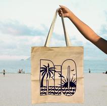 Bolsa Ecobag 100% algodão tema Rio coqueiro cor cru
