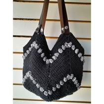 bolsa ecobag croche barbante alça de couro