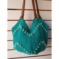 bolsa ecobag croche barbante alça de couro