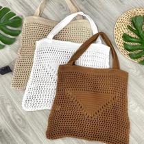 Bolsa ecobag de praia alça de ombro estilo sacola tricot verão